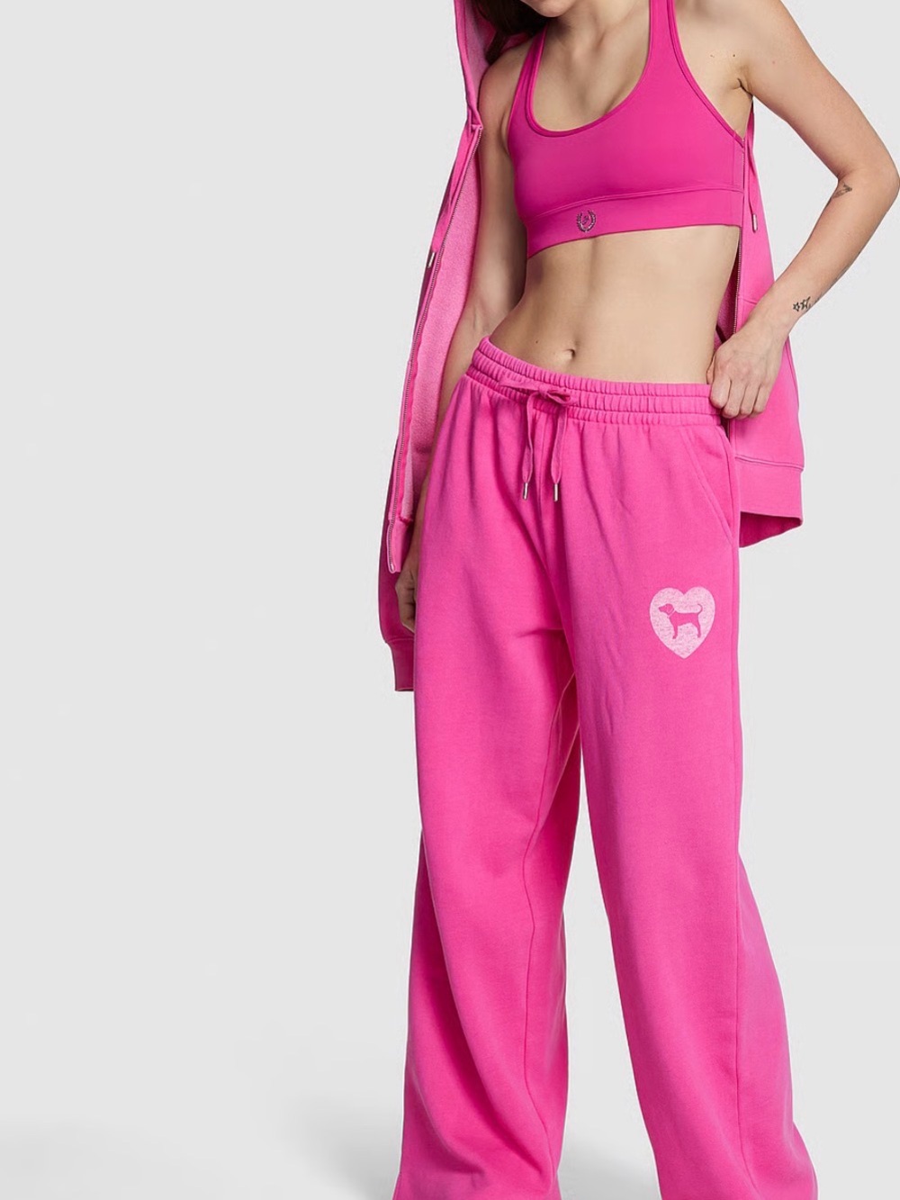 PINK Campus Fleece™ Wide-Leg Split-Hem Sweatpants, size XL short